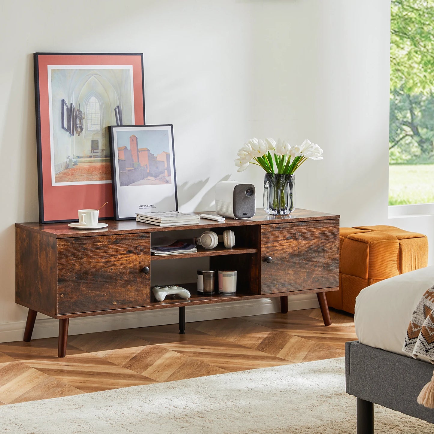 Wooden Tv Stand Adjustable Shelves