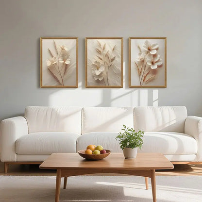Framed Neutral Beige Floral, Set of 3