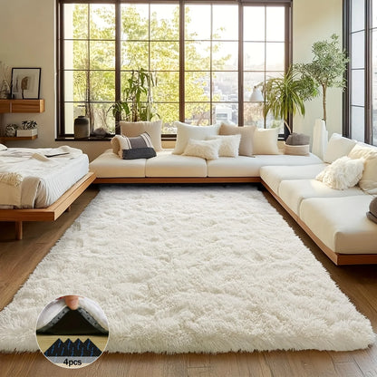 Off-White Soft Shaggy Non-Slip Rugs