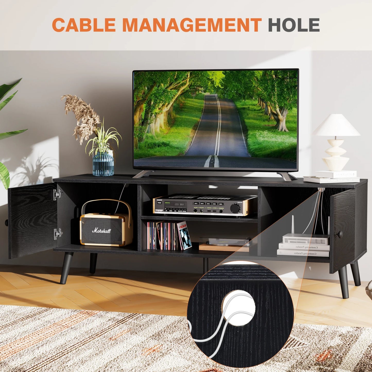 Wooden Tv Stand Adjustable Shelves