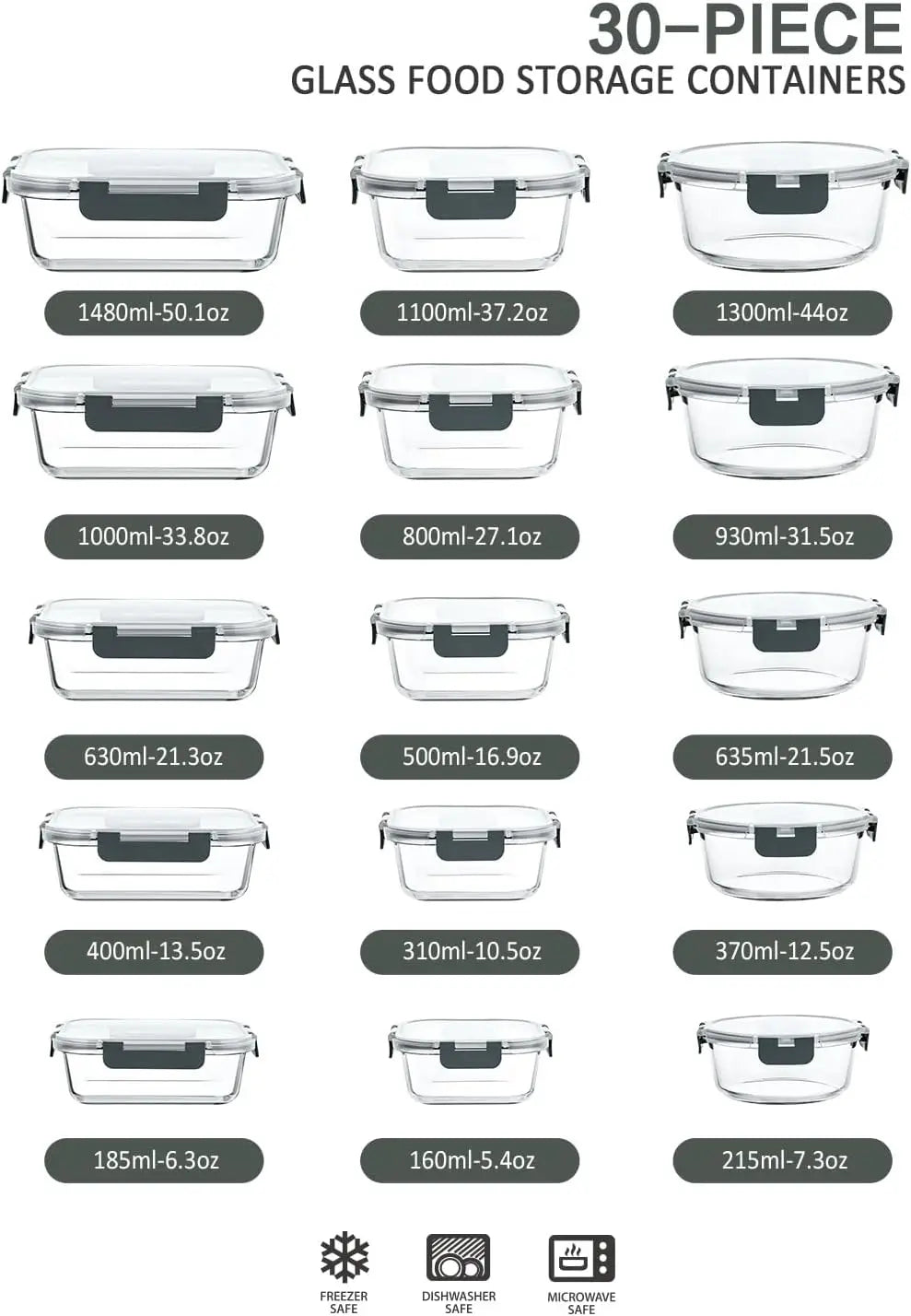 30-Piece Glass Food Storage Set, Lids