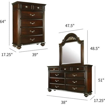 6-Piece Set: Frame:Head & Foot Boards, Chest, Mirror, Dresser, 2 Nightstands, Queen