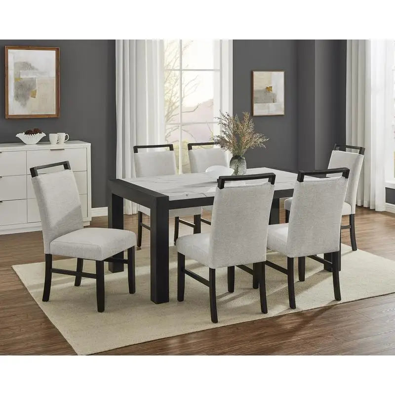 7pc Dining Set Rectangular Table, Upholstered Chairs