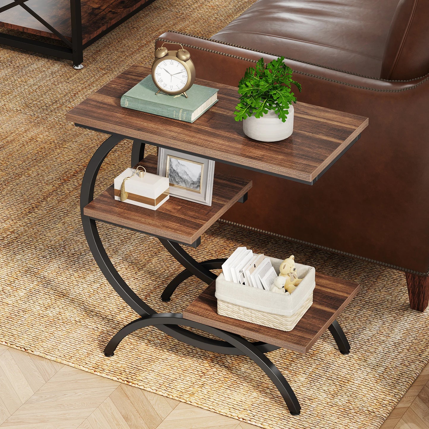 C-Shaped End Table, Bedside Table, Shelves