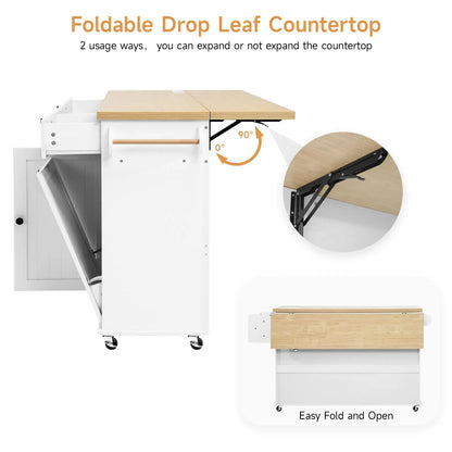 60" Mobile Kitchen Island Drop Leaf