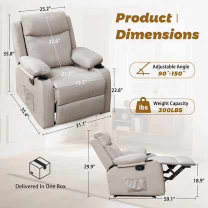 Manual Recliner, Cup Holders, Pockets