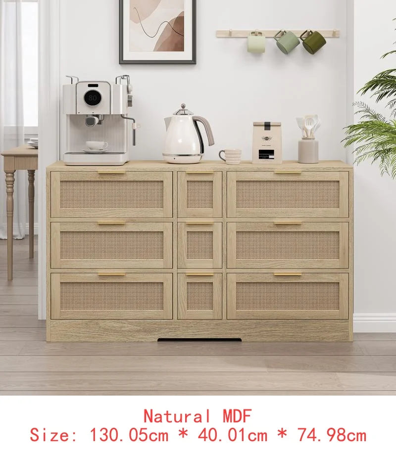 Rattan Storage with 9 Drawers and Metal Handles