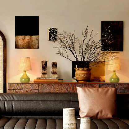 Small Table Lamp Scalloped Rattan Shade
