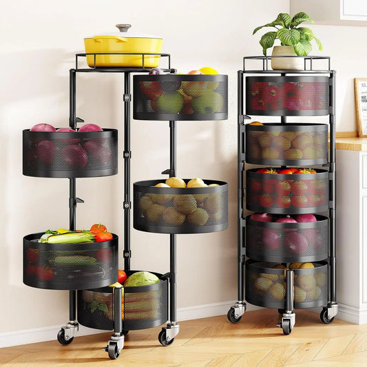5-Tier Rotating Kitchen Storage Rack with Wheels