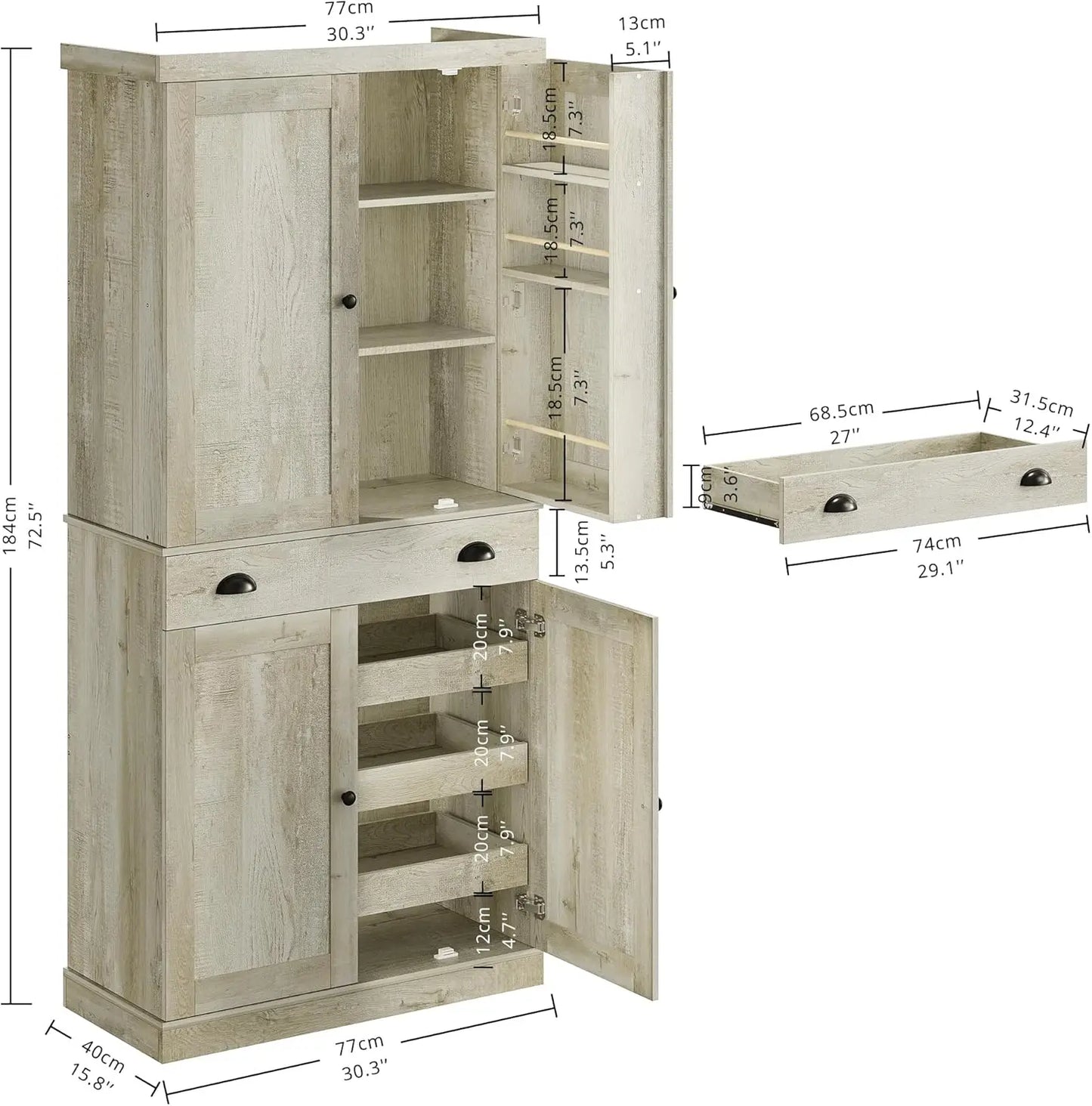 Pantry Cabinet 72" Height, Freestanding