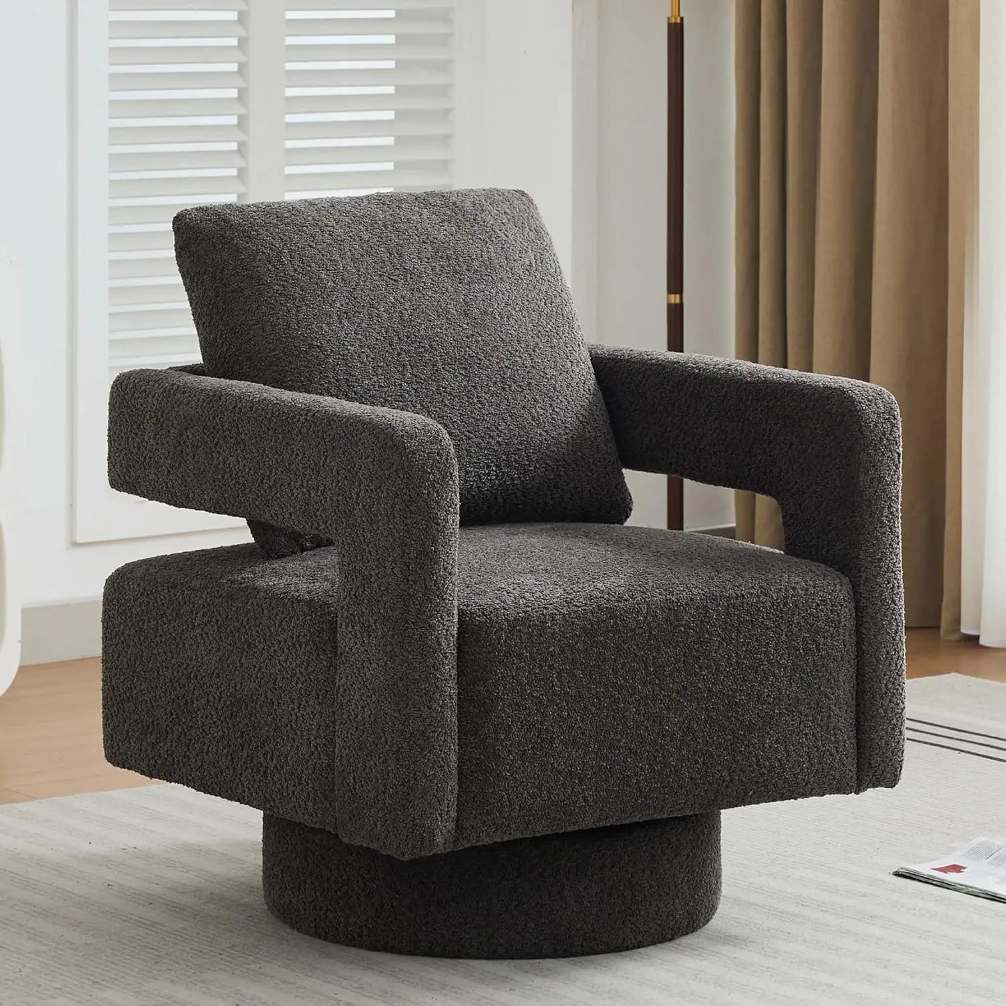 Upholstered Swivel Barrel Chair with Pillow
