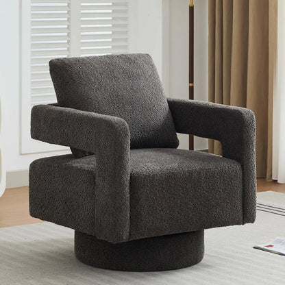 Upholstered Swivel Barrel Chair with Pillow