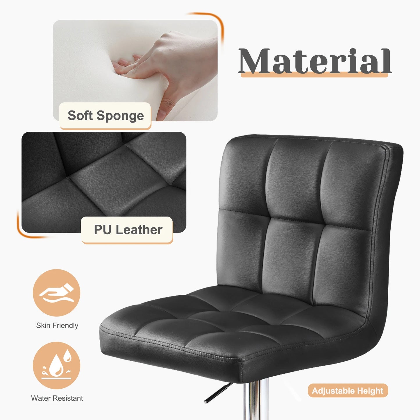 Set of 2 Upholstered Counter Height Bar Stools,