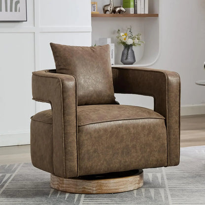 Upholstered Swivel Barrel Chair with Pillow