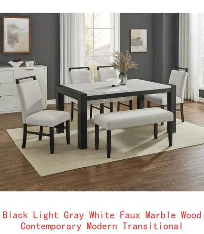 7pc Dining Set Rectangular Table, Upholstered Chairs