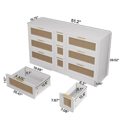 Rattan Storage with 9 Drawers and Metal Handles