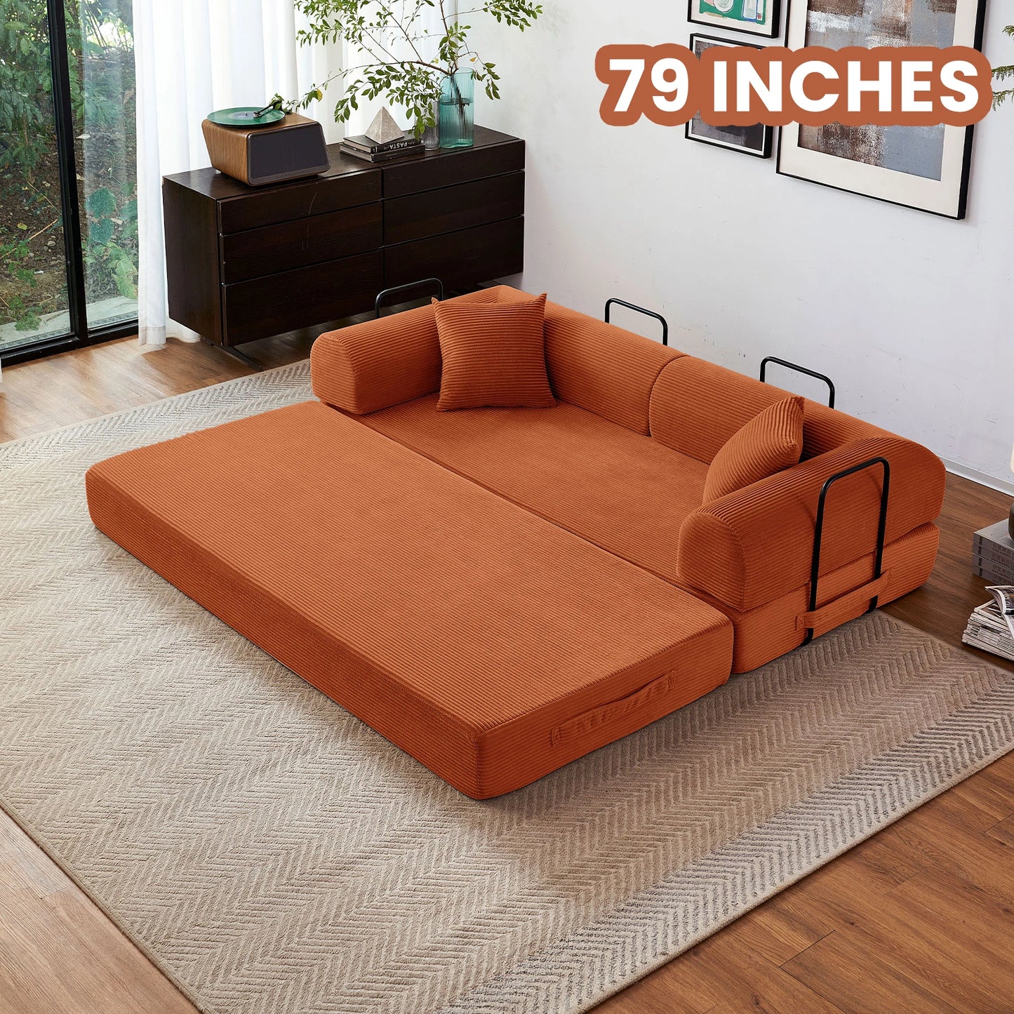 79'' Boneless Couch Foldable, Futon Sleeper Sofa
