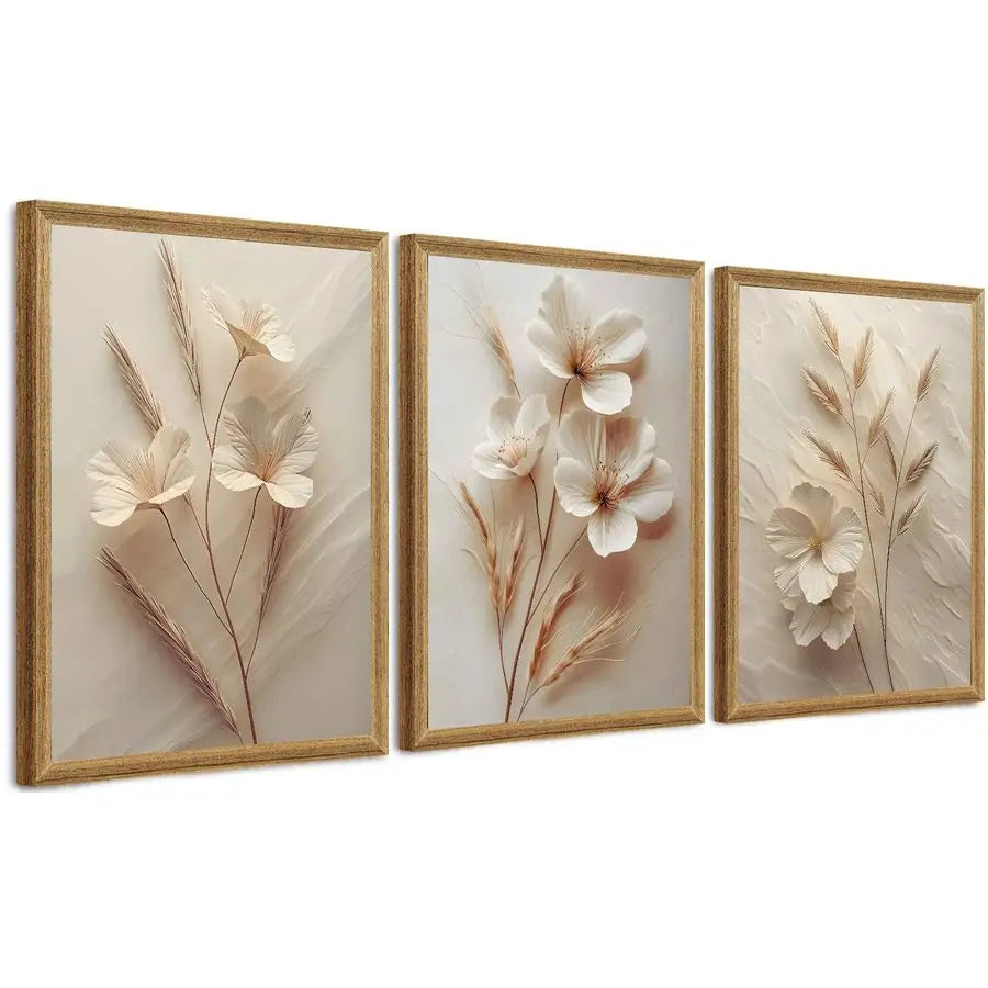 Framed Neutral Beige Floral, Set of 3