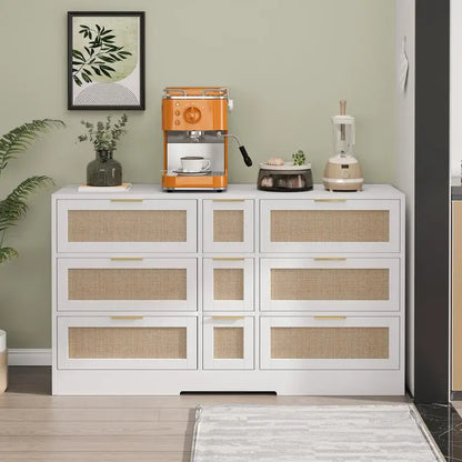 Rattan Storage with 9 Drawers and Metal Handles