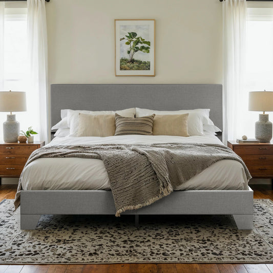Upholstered Bed Frame, Adjustable Headboard