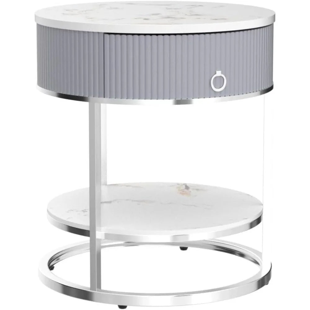 End Table/Nightstand with Drawer, Stone Tabletop