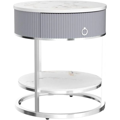 End Table/Nightstand with Drawer, Stone Tabletop
