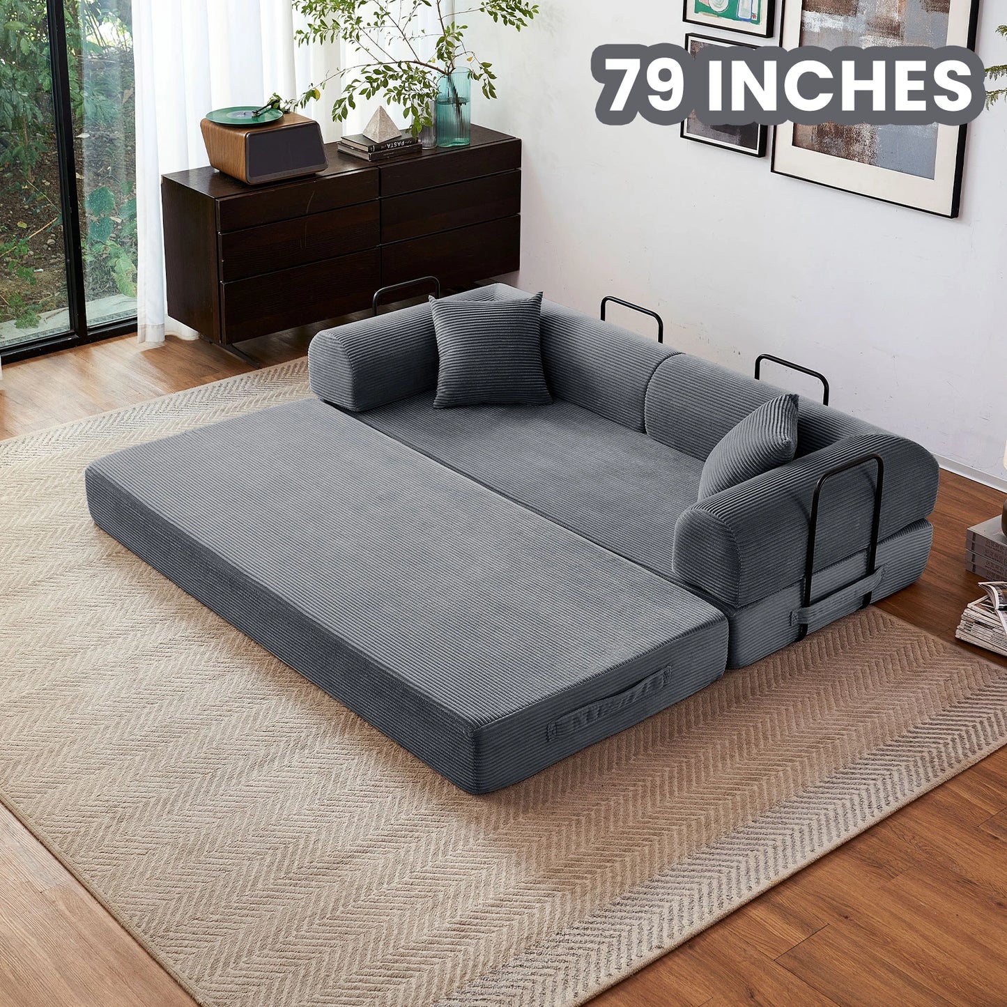 79'' Boneless Couch Foldable, Futon Sleeper Sofa