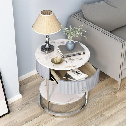 End Table/Nightstand with Drawer, Stone Tabletop